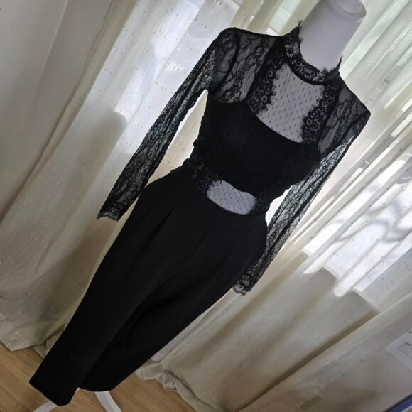 Express Pants - Elegant Black Lace Jumpsuit